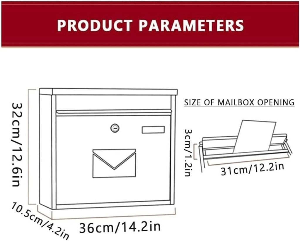 Wall Mounted Mailbox with Lock Metal Mailboxes for Outside Secure and Reliable Post Box Simple Letter Box Home Suggestion Box