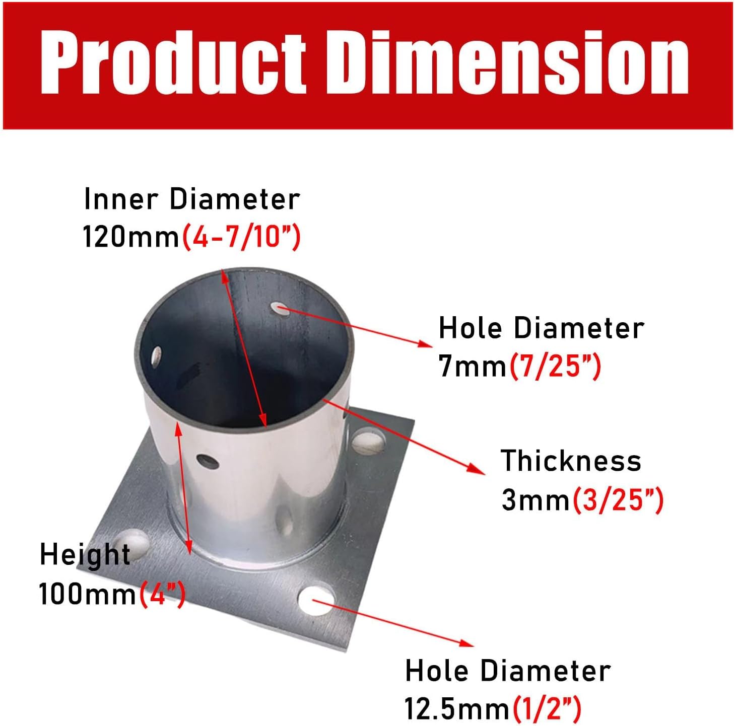 LZMZMQ 3.5 4 Inch Round Post Base, Stainless Steel Flange Anchor Base for Porch/Handrail/Railing/Fences/Mailboxes/Deck Roof, Surface Mount Post Base, 1 2 4 6 10 Pack(4pcs,Dia 120mm(4-7/10'))