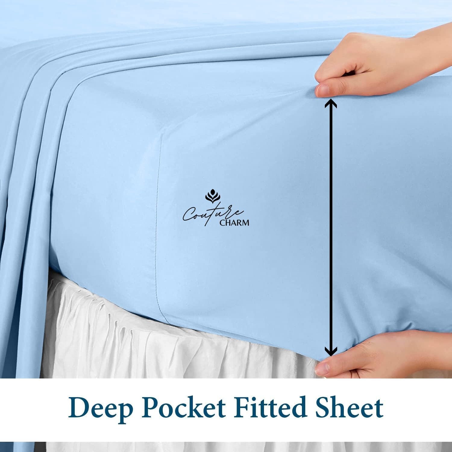 Queen Size 1000 Thread Count 100% Egyptian Cotton Sheet Set, 4-Piece, Sateen Weave, with 10-12' Deep Pocket Snug Fit (Solid, Light Blue)
