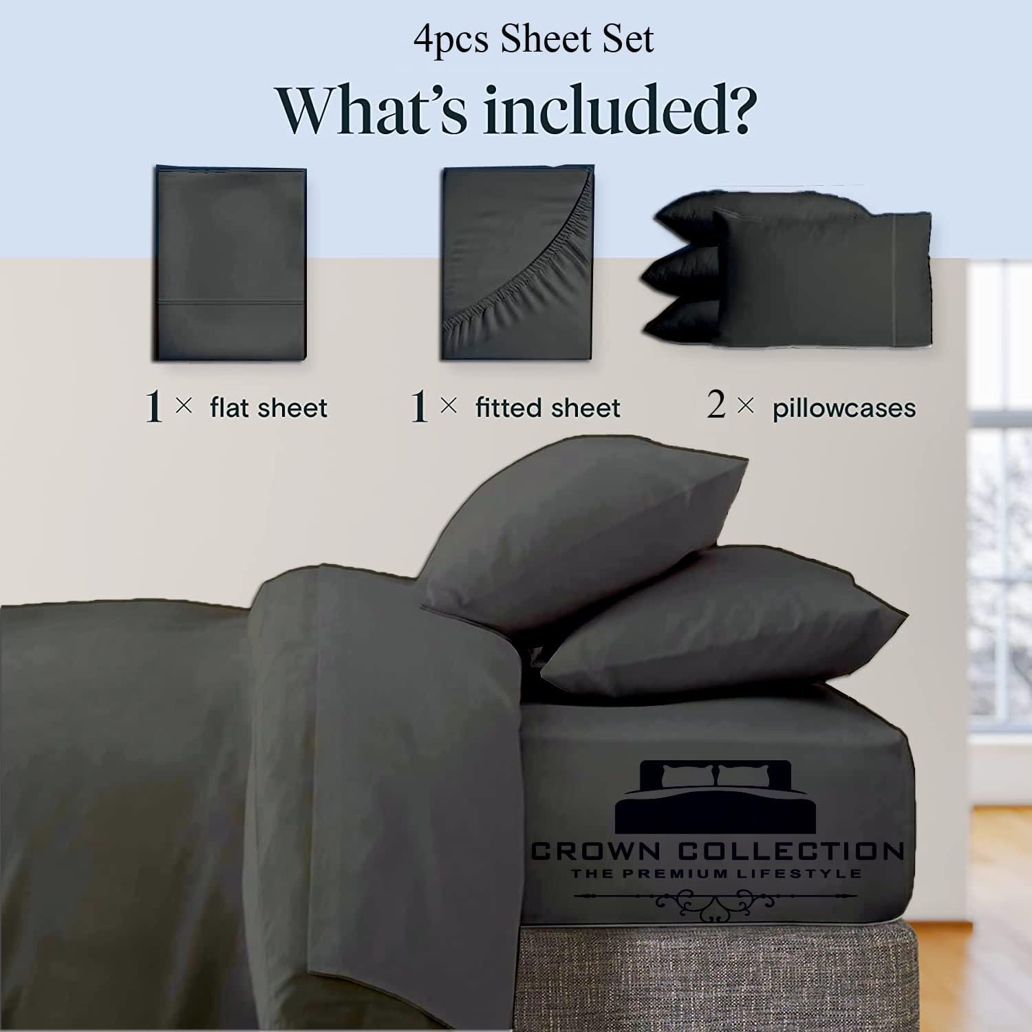 100% Cotton Sheets, Softest 4-Pc Queen Sheet Set, Cooling Sheets for Queen Size Bed, Deep Pockets, 600 Thread Count Sateen, Bedding Sheets & Pillowcases, Queen Sheets up to 16 inch Deep