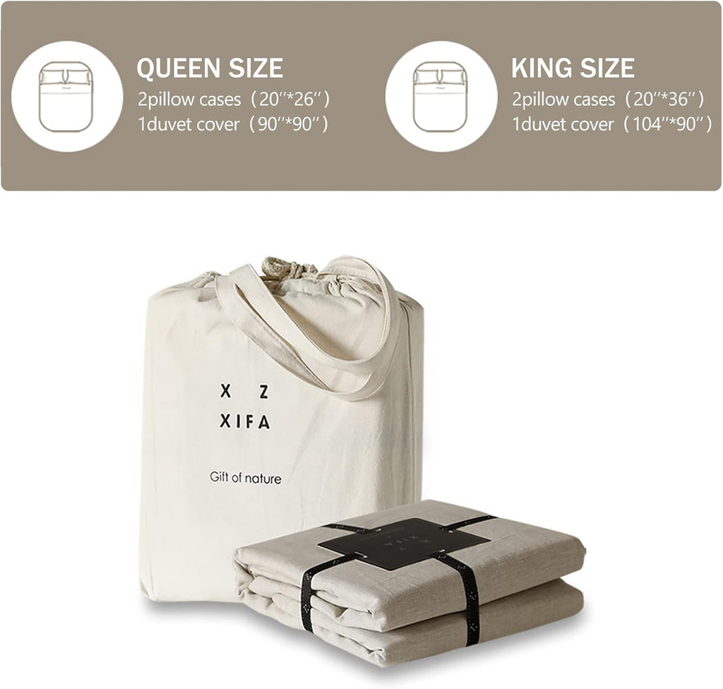 XZ XIFA Linen Duvet Cover Queen Size,100% Natural French Flax, Breathable & Durable Bedding, Farmhouse Cooling Duvet Cover Sets 3pcs-1 Duvet Cover and 2 Pillowcases(Queen Size, Linen)