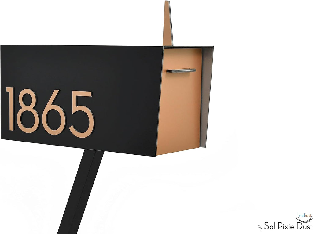 Contemporary Post-Mount Mailbox - Aluminum Black Body with Aluminum Door, Numbers and Flag - Large Customized Mailbox - Type 4 (Bronze)