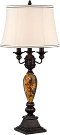 Kathy Ireland Mulholland Traditional Vintage Table Lamp 37' Tall Bronze Golden Marbleized White Bell Shade Decor for Living Room Bedroom House Bedside Nightstand Home Office Entryway Family