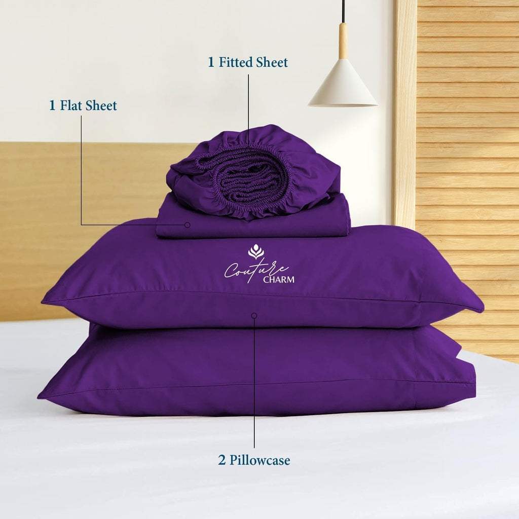 Queen Size 1000 Thread Count 100% Egyptian Cotton Sheet Set, 4-Piece, Sateen Weave, with 10-12' Inches Deep Pocket Snug Fit (Solid, Purple)