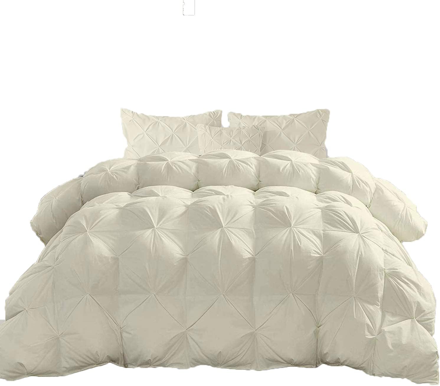 Eco Friendly 1000-TC Pinch Pleated Down Alternative Comforter 1pc Comforter & 2 pcs Pillow Covers, 700 GSM & All Side Corner Tabs 100% Egyptian Cotton (Oversized Queen Size (98' x 98'), Ivory)