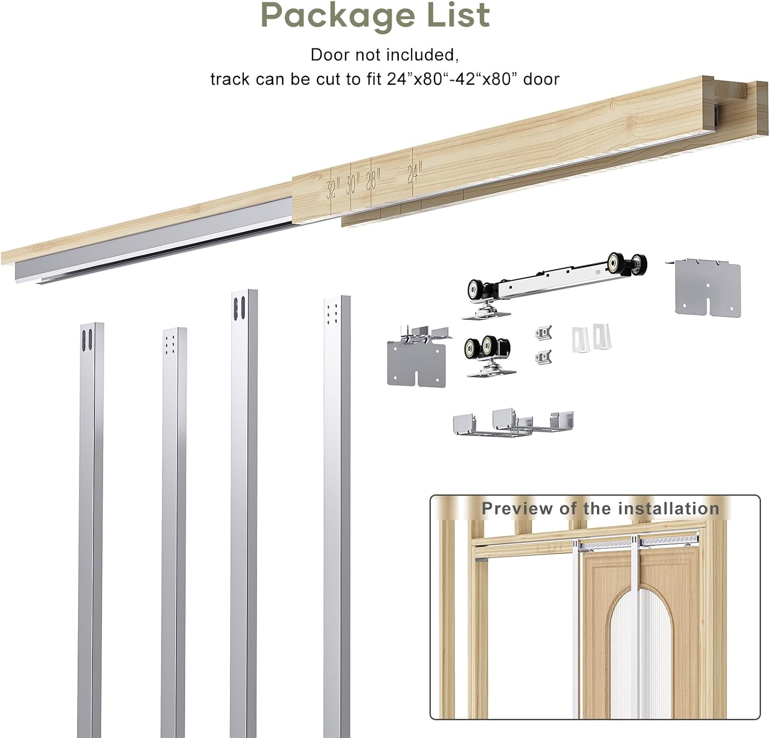 EaseLife 42x80in Pocket Door Frame Kit with Two-Way Soft Close Mechanism for 2X4 Studs Wall,Sliding Hardware for 24'-42' Wide Door,Aluminum,Slide Smoothly Quietly,Easy Install,No Doors (42in x 80in)