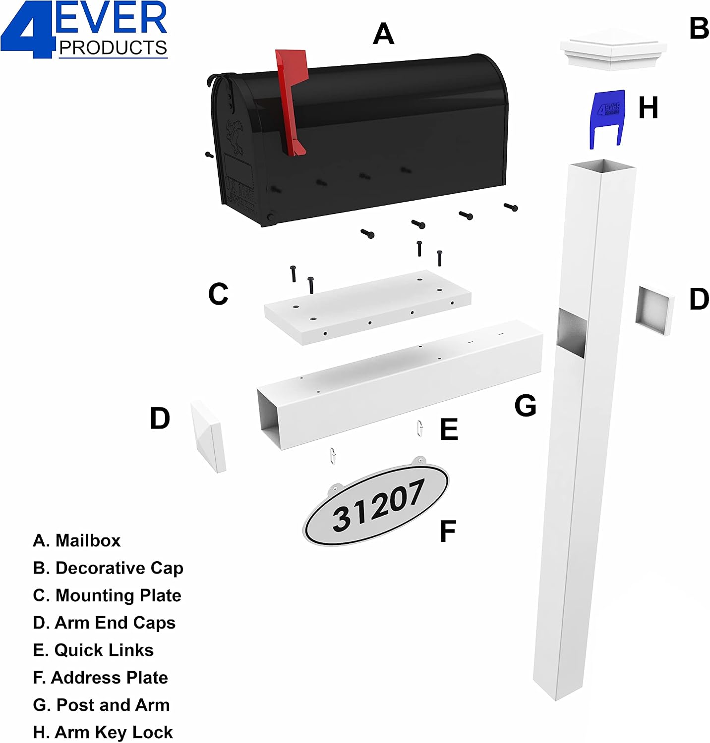 The Madison Vinyl/PVC Mailbox Post - White (Includes Mailbox)