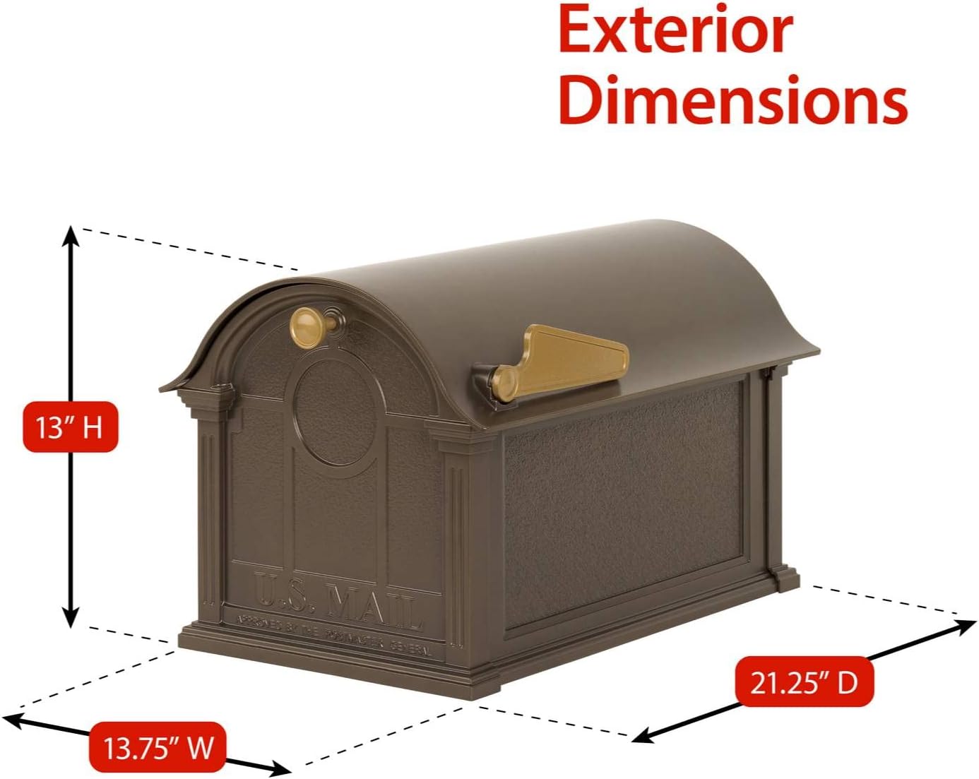 Whitehall Custom Extra Large Mailbox - Balmoral Model with Address Plaques and Side Mount Post Package, Sand Cast Aluminum, Bronze Personalized in Goldtone