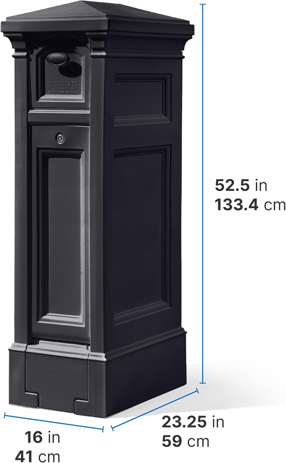Step2 Atherton Reserve Storage Mailbox & Post, Extra Storage, Weather Resistant, Large Outdoor Mailboxes, Made of Durable Plastic, Easy to Install, Flag Included, Onyx Black