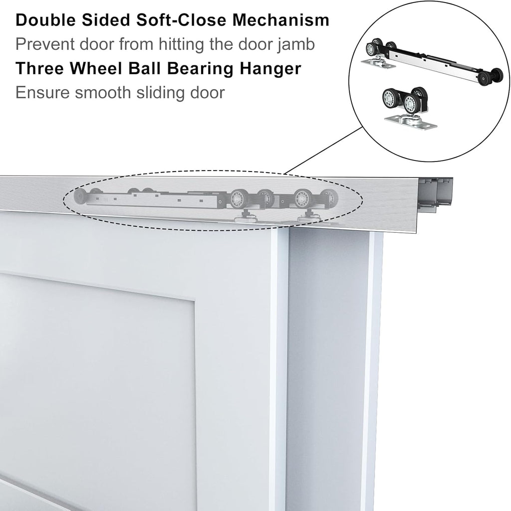 JUBEST 6FT/72 Heavy Duty Bypass Door Hardware with Soft Close Mechanism, Sliding Closet Door Hardware Set for 2 Door System, Smoothly and Quietly, Fit Door Thickness 1 3/8' or 1 3/4', Easy to Install