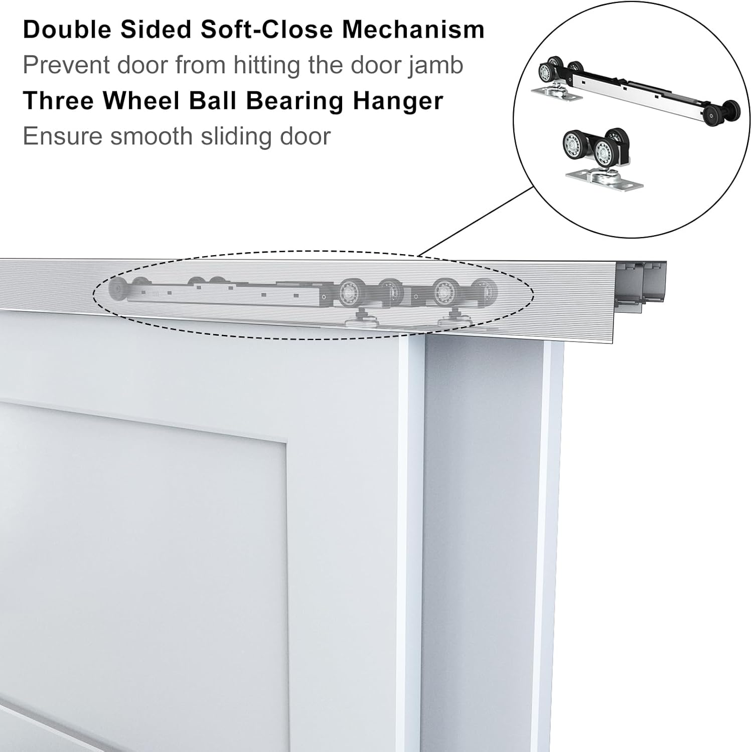 JUBEST 6FT/72 Heavy Duty Bypass Door Hardware with Soft Close Mechanism, Sliding Closet Door Hardware Set for 2 Door System, Smoothly and Quietly, Fit Door Thickness 1 3/8' or 1 3/4', Easy to Install