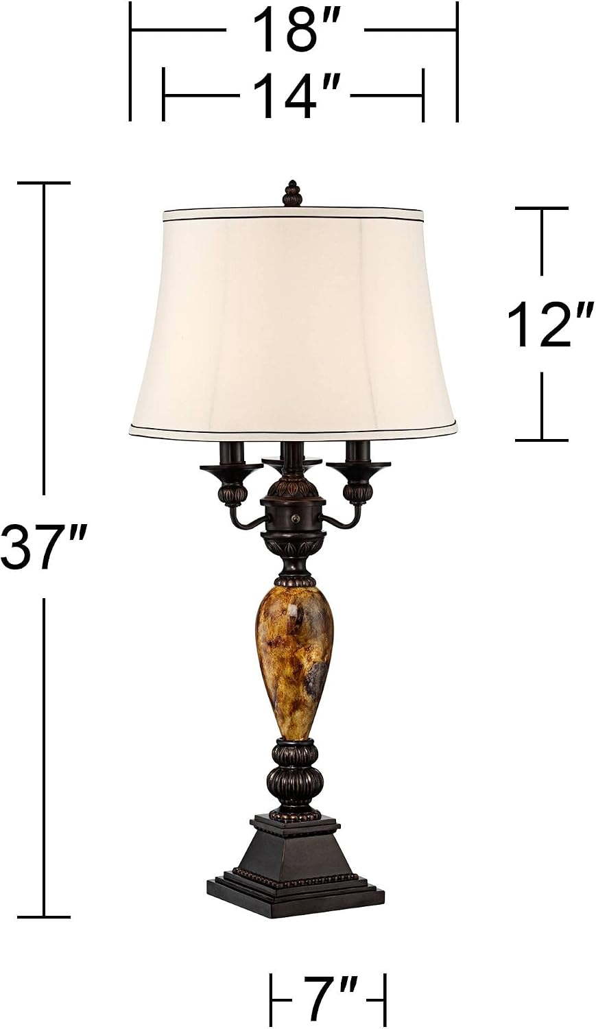 Kathy Ireland Mulholland Traditional Vintage Table Lamp 37' Tall Bronze Golden Marbleized White Bell Shade Decor for Living Room Bedroom House Bedside Nightstand Home Office Entryway Family