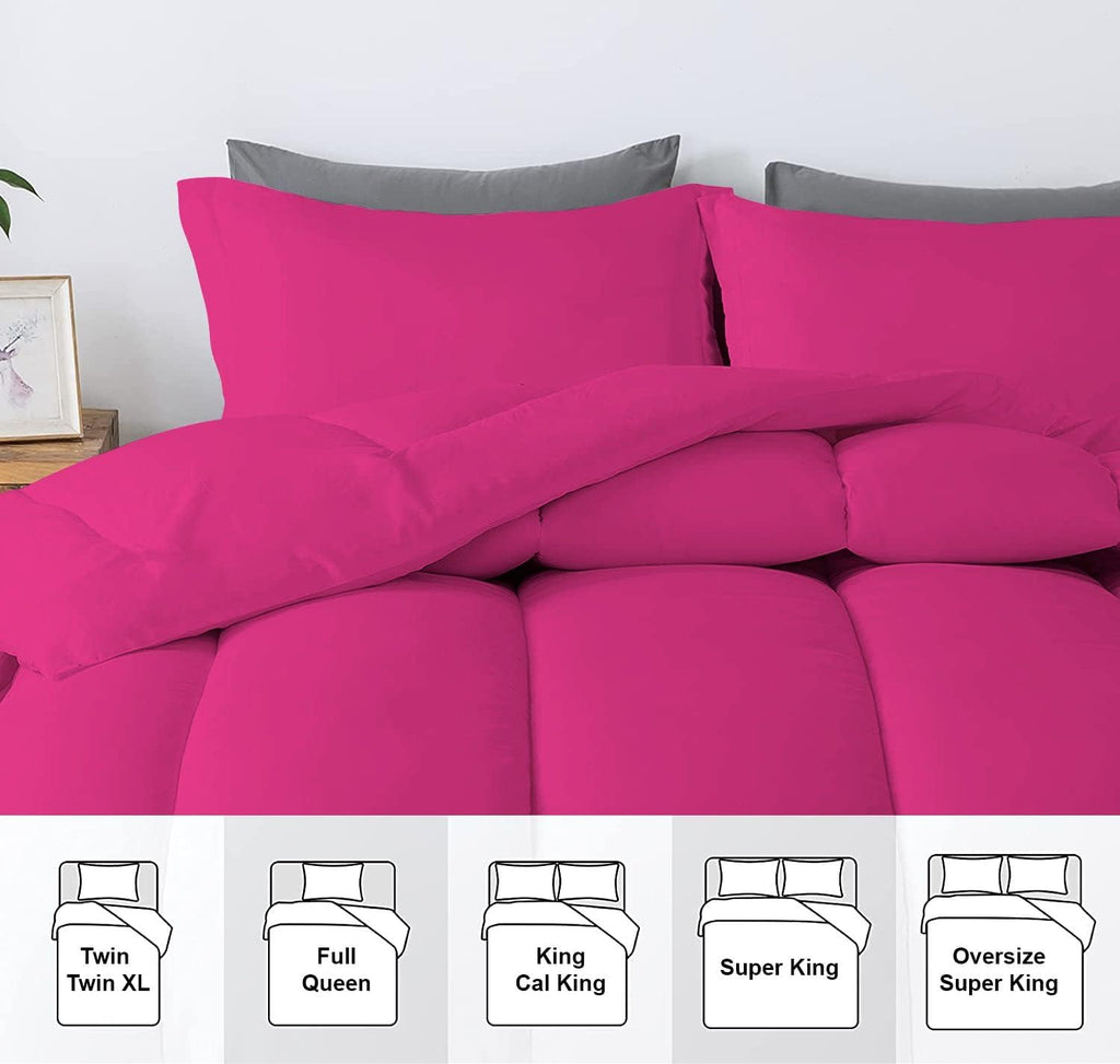 5 PC Straight Line Pattern Comforter Set Premium Super Soft 600 GSM All Season | 1000 Thread Count | 100% Egyptian Cotton ( Full/Queen Size, Hot Pink Color)