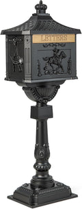 IRONMAX Mailbox for Outside, Locking Cast Aluminum Rural Security Postal Box with Keys, Heavy Duty Water-Resistant Mailbox with Post for Residential House, Black