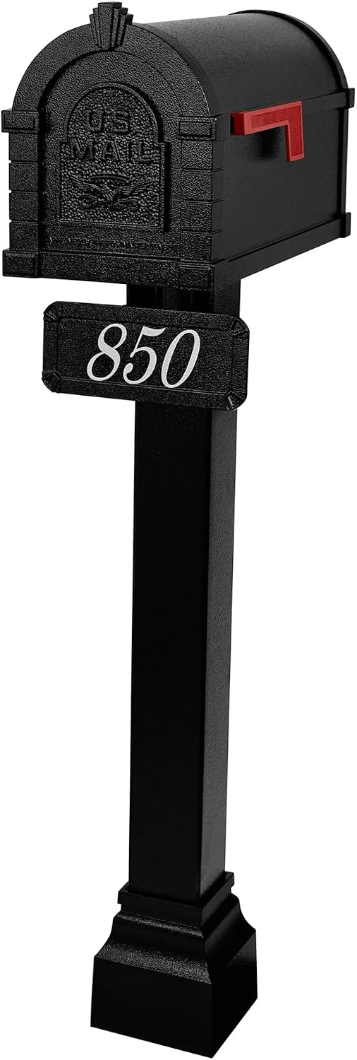 Gaines Keystone Series Mailbox - Black with Black Eagle - Durable Cast Aluminum with Solid Brass Accents