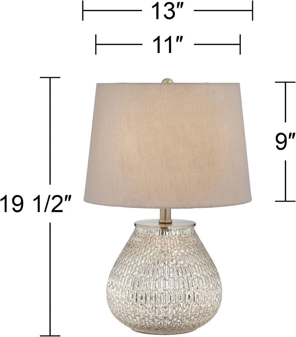 360 Lighting Zax Country Cottage Small Accent Table Lamp 19 1/2' High Teardrop Silver Mercury Glass Gray Fabric Drum Shade Decor for Bedroom House Bedside Nightstand Home Office Reading