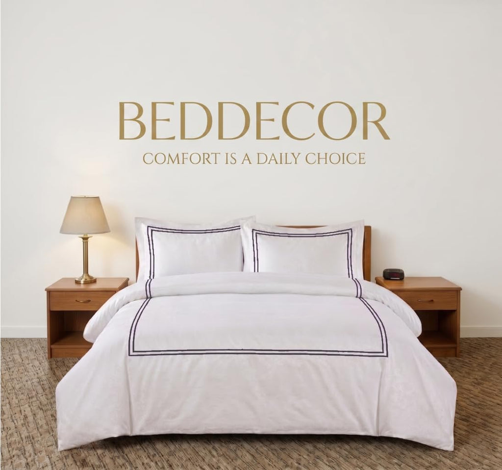 BedDecor Luxury 400-TC Egyptian Cotton 5PC Embroidered Duvet Cover Set with Beautiful 2-Stripe Embroidery(Dark Grey, Full/Queen)