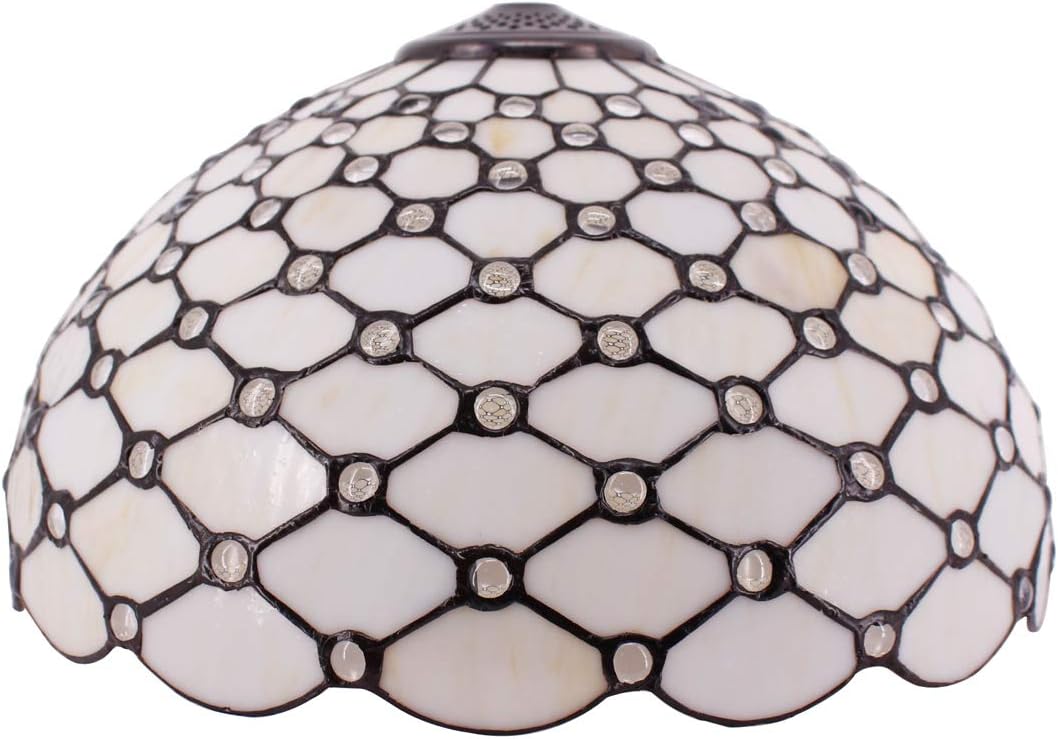 Tiffany Lamp Shade Replacement W16H7 Inch Stained Glass Crystal Pear Bead Lampshade Fit For Table Lamps FLoor Lamp Ceiling Fixture (3 Hooks)Pendant Hanging Light S005 WERFACTORY Home Office Decoration