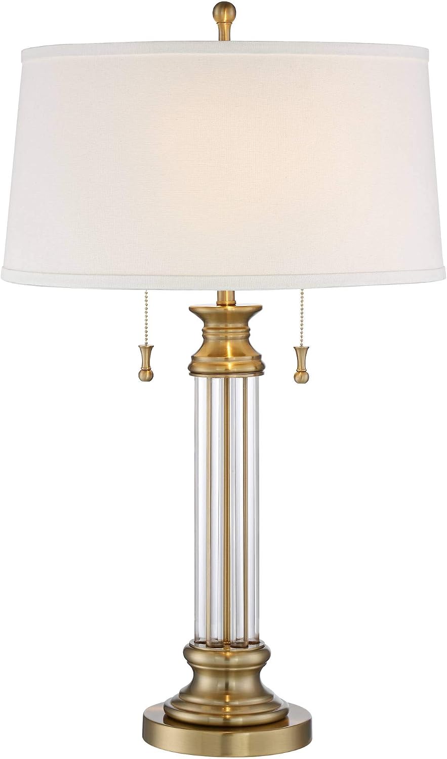 Vienna Full Spectrum Rolland Traditional 3-Way Table Lamp with Table Top Dimmer 30' Tall Antique Brass Glass Column Off White Tapered Drum Shades for Living Room Bedroom House Bedside Nightstand
