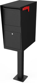 Package Mailbox with Lock, Large Post-Mount Locking Mailboxes for Outdoor Use, Heavy-Duty Steel Curbside Security Mailbox with Post and Base Plate, Weatherproof Mail Box for Residential Deliveries