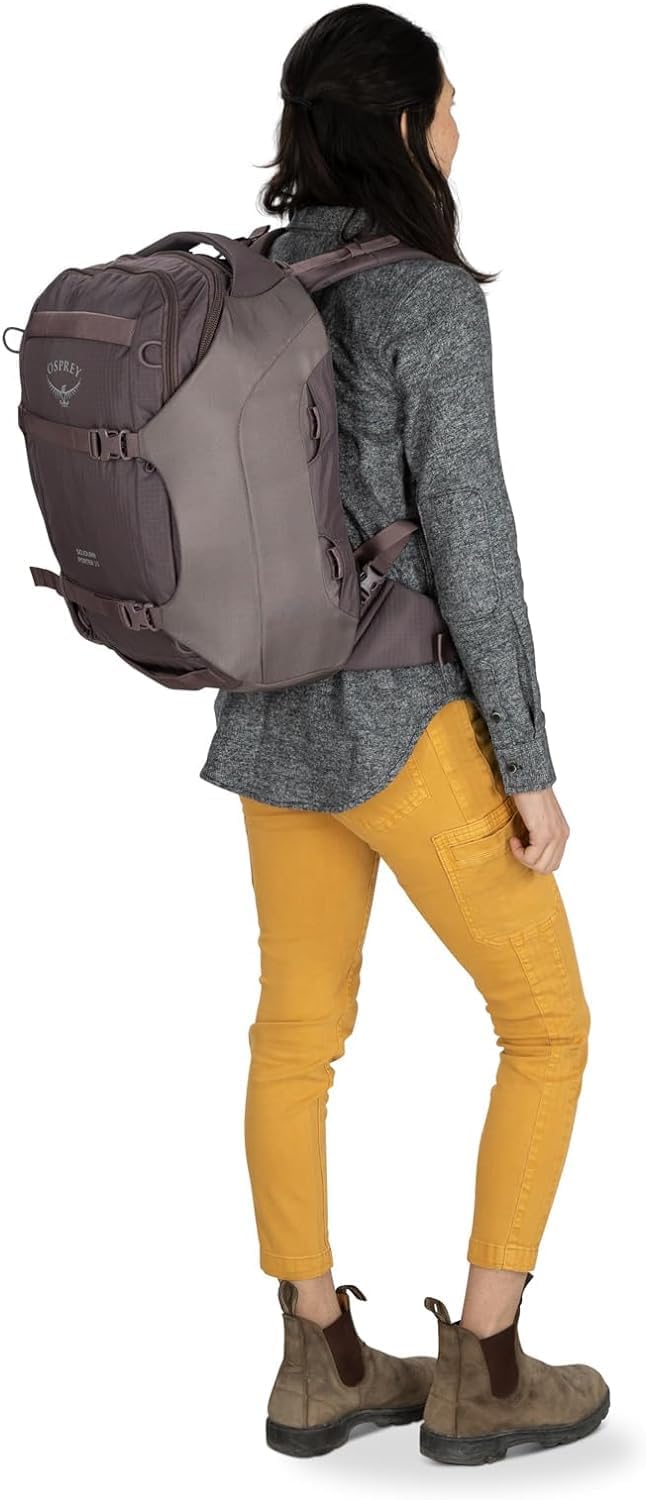 Osprey Sojourn Porter 30L Travel Backpack - Carry-On Compliant Luggage with StraightJacket Compression and Padded Laptop Sleeve - Durable Pack for International or Urban Travel, Koseret Green
