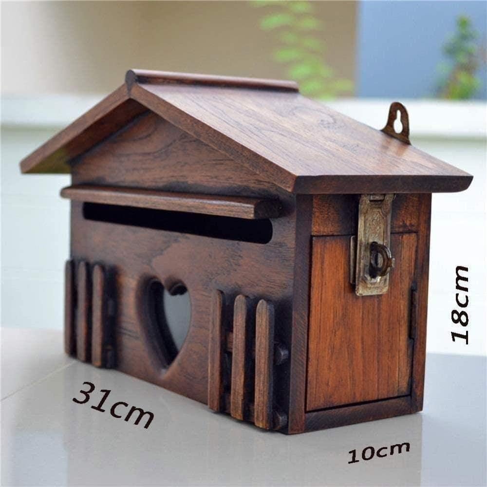 Mailbox Post Box Solid Wood Creative Outdoor Rainproof Home Wall Mounted Letter Box Lockable