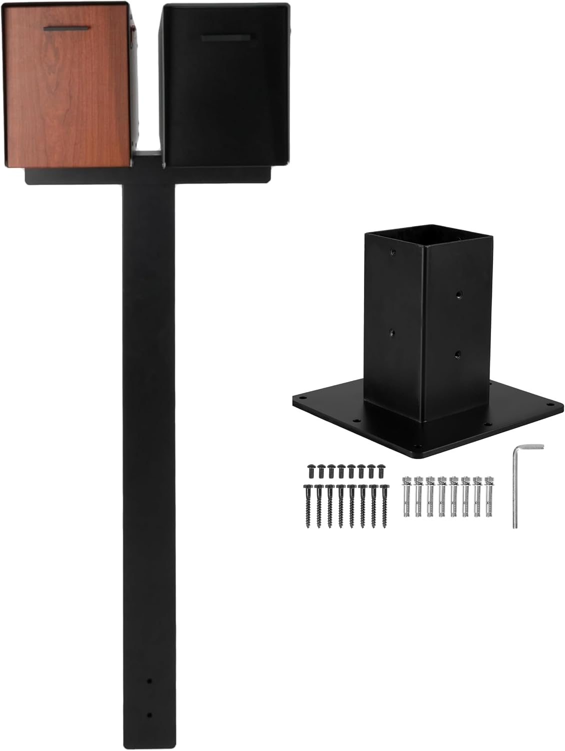 Ilyapa 43' Black Double Mailbox Post for Outside and Mailbox Post Mounting Bracket