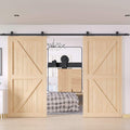 WINSOON 13FT WinSoon Antique Top Mount Double Sliding Barn Wood Door Hardware Cabinet Kit Black
