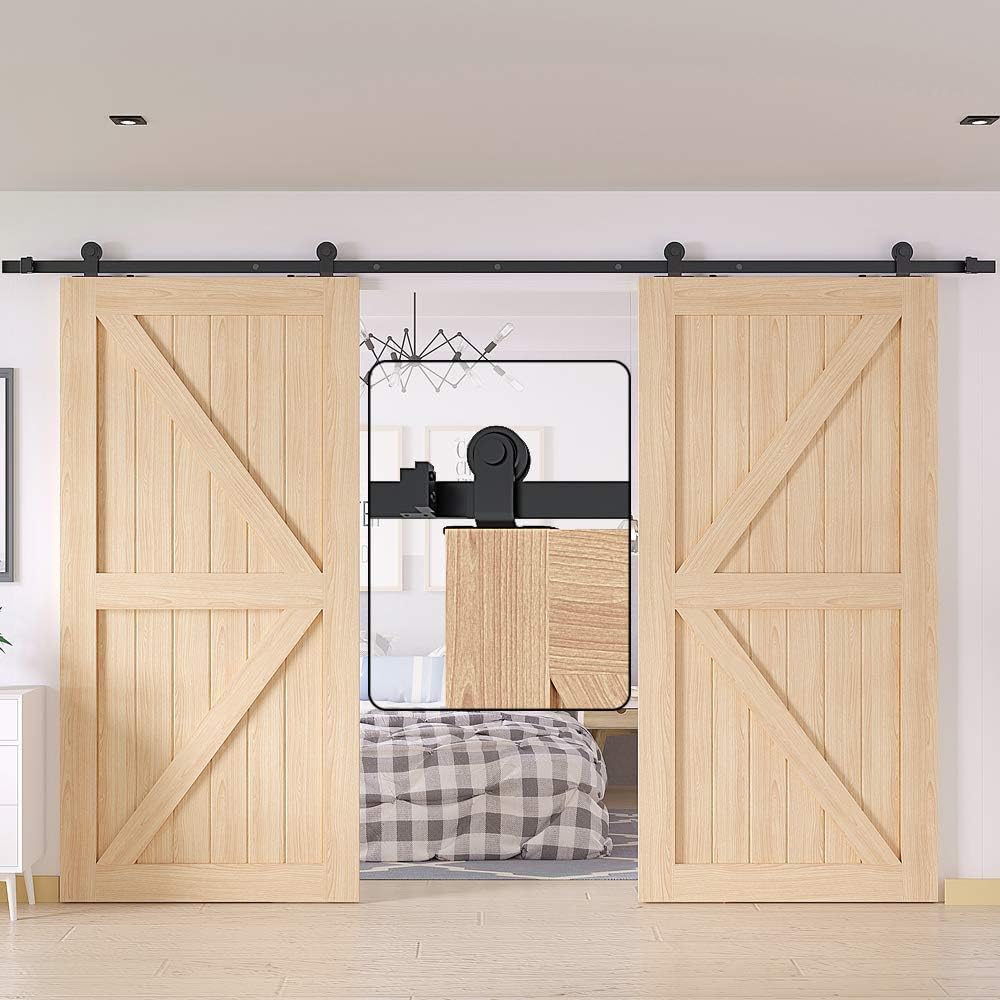 WINSOON 6.6FT WinSoon Antique Top Mount Double Sliding Barn Wood Door Hardware Cabinet Kit Black