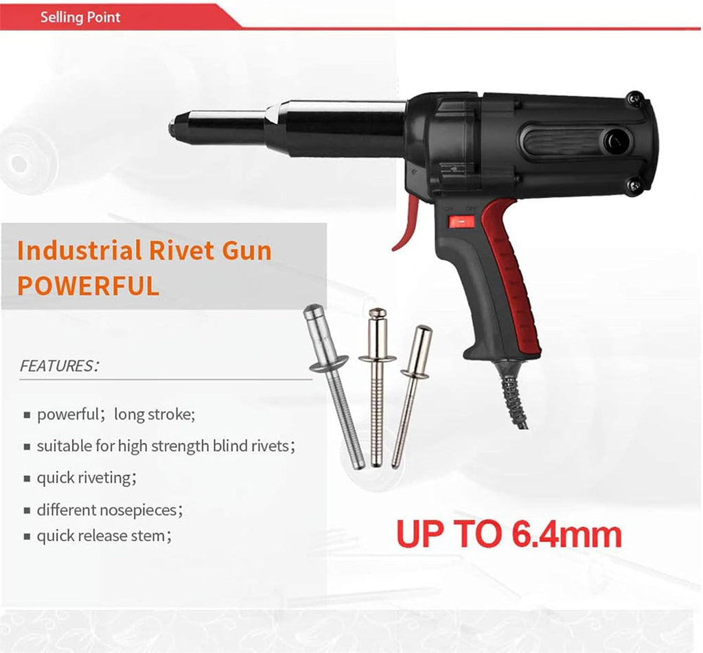 220V/600W Electrical Blind Riveter, 6.4Mm Heavy Duty Electric Rivet Gun Riveting Tool, for Aluminum Nail/Steel Nail