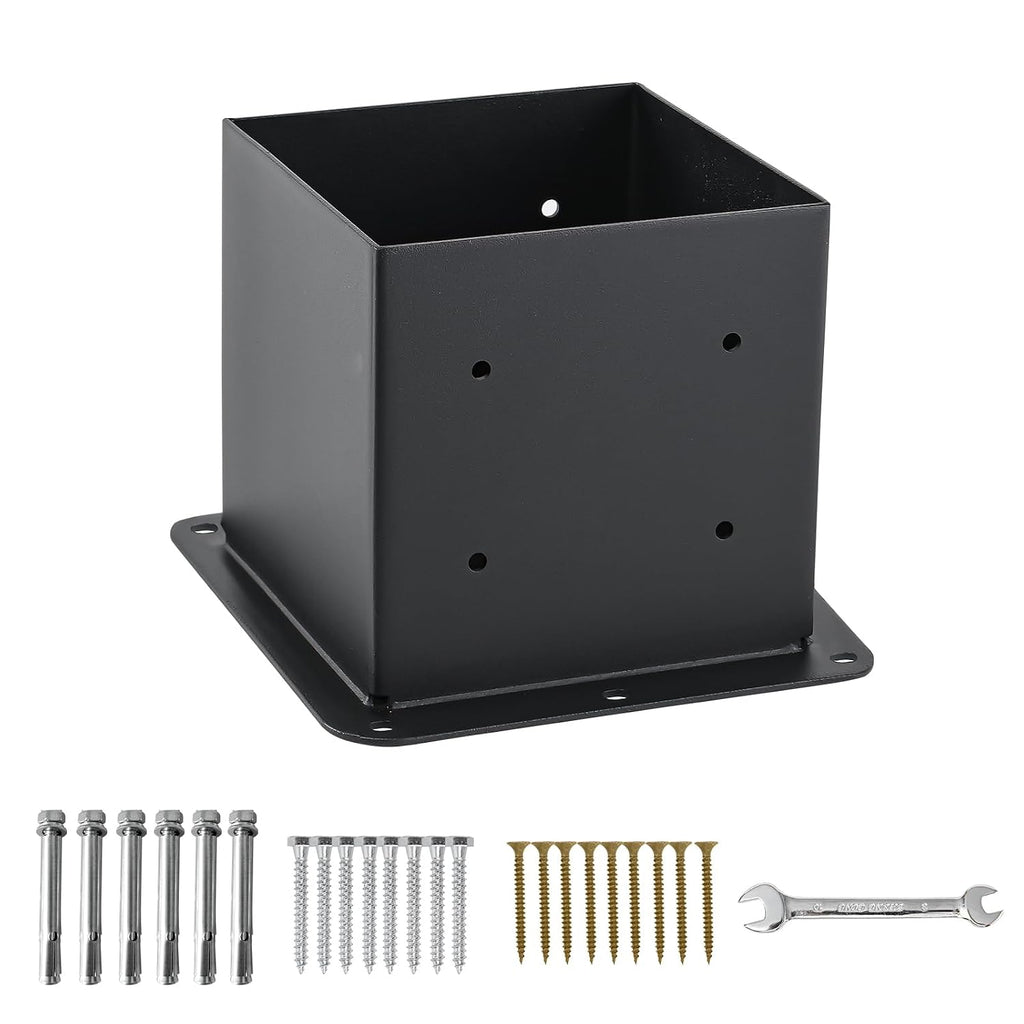 6x6 Post Base 8 Pcs, (Inner Size 5.6x5.6) Post Anchors, 13GA Thick Solid Steel & Black Powder Coated,Deck Post Brackets Support Deck Base Plate Pergola Brackets Fence Kit