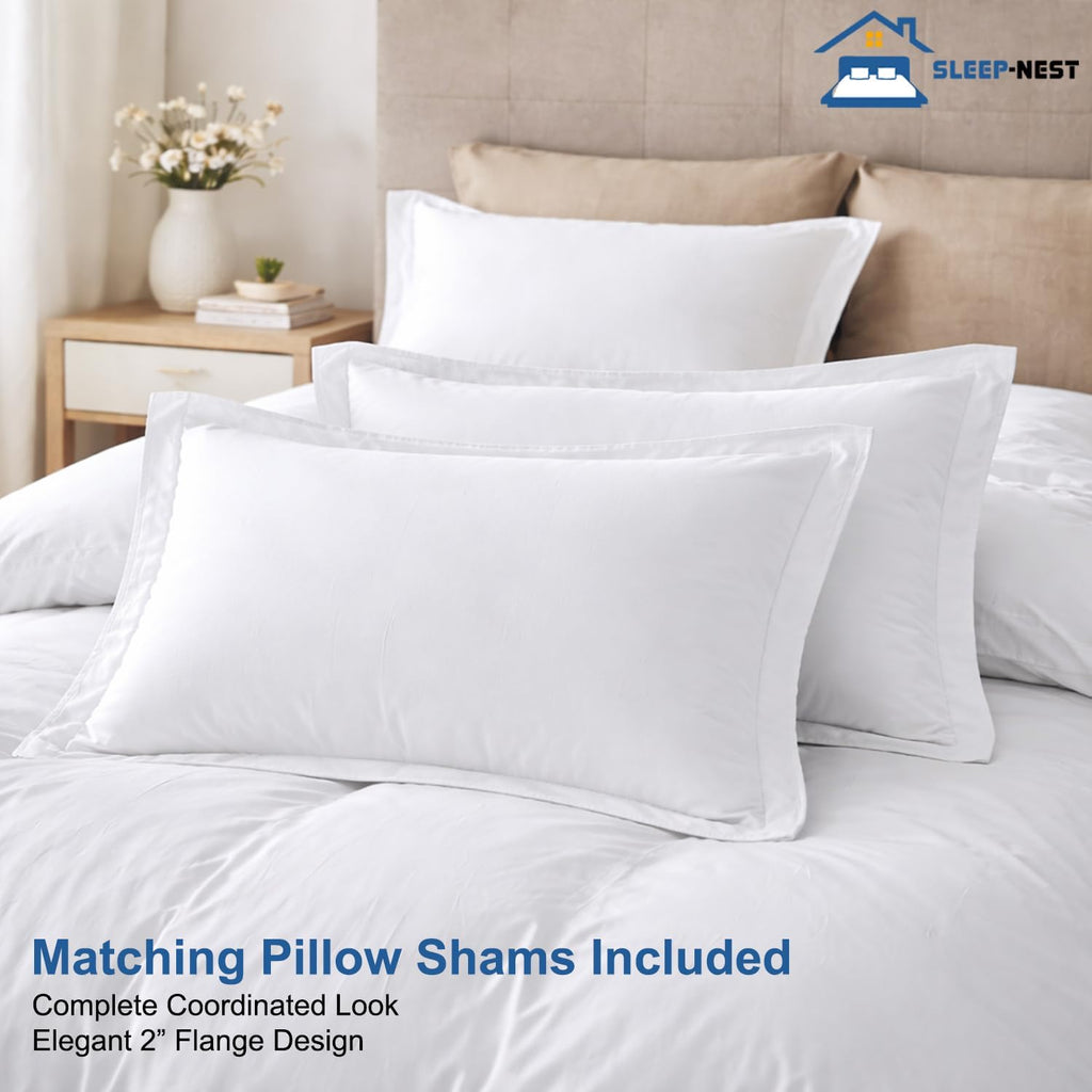 SLEEP-NEST Hotel Luxury Oversized King Duvet Cover 128x120 Inches 3-Piece Alaskan King Set in 100% Egyptian Cotton with Zipper Closure & Corner Ties, Breathable, All Season Bedding - White
