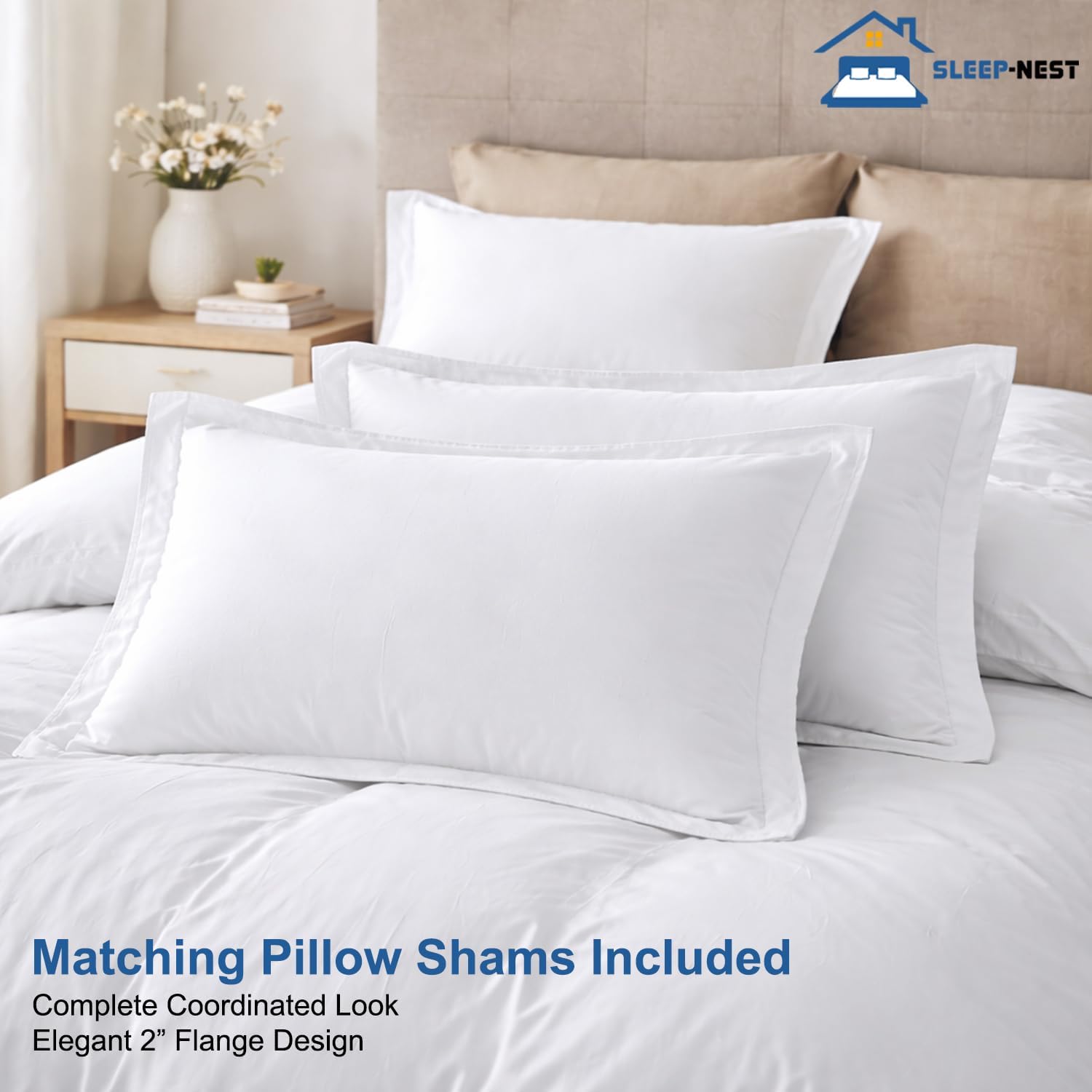 SLEEP-NEST Hotel Luxury Oversized King Duvet Cover 128x120 Inches 3-Piece Alaskan King Set in 100% Egyptian Cotton with Zipper Closure & Corner Ties, Breathable, All Season Bedding - White