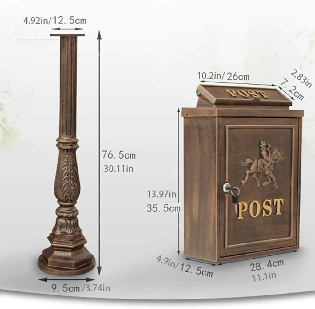 Floor Mailbox Metal Mailboxes for Outside Post-Mount Drop Box Garden Retro Vertical Post Box Large Locking Suggestion Box(Black)