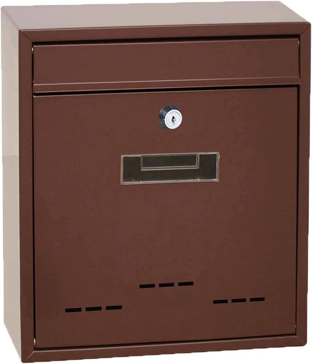 Mailboxes for Outside,Wall Mount Mailbox，Large Capacity Drop Box, Rust-Proof Metal Mailboxes，Easy to Install Lockable Weatherproof Letter Post Mail (Brown)