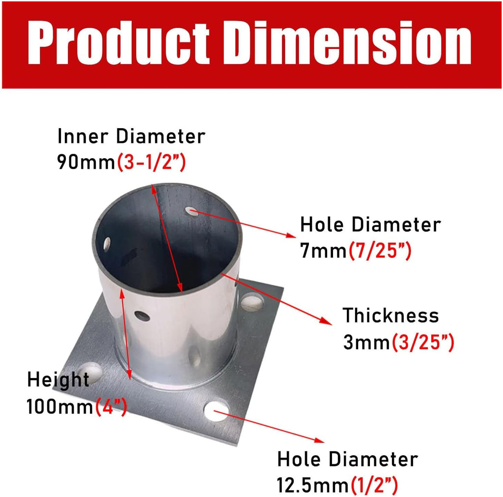 LZMZMQ 3.5 4 Inch Round Post Base, Stainless Steel Flange Anchor Base for Porch/Handrail/Railing/Fences/Mailboxes/Deck Roof, Surface Mount Post Base, 1 2 4 6 10 Pack(4pcs,Dia 90mm(3-1/2'))