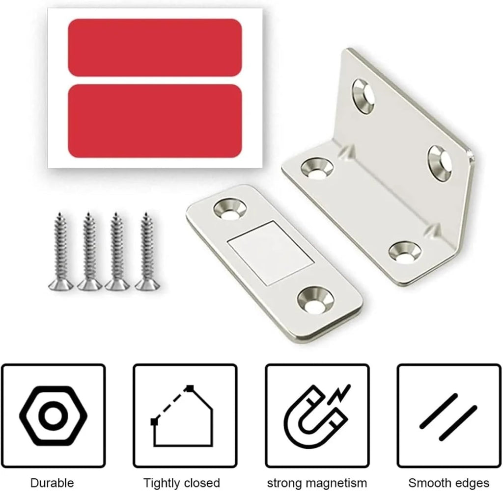 10-1PCS L-Shaped Magnetic Door Closer Self-Adhesive Invisible Cabinet Door Suction Wardrobe Magnetic Strip Patch Stopper(Black 10pcs)
