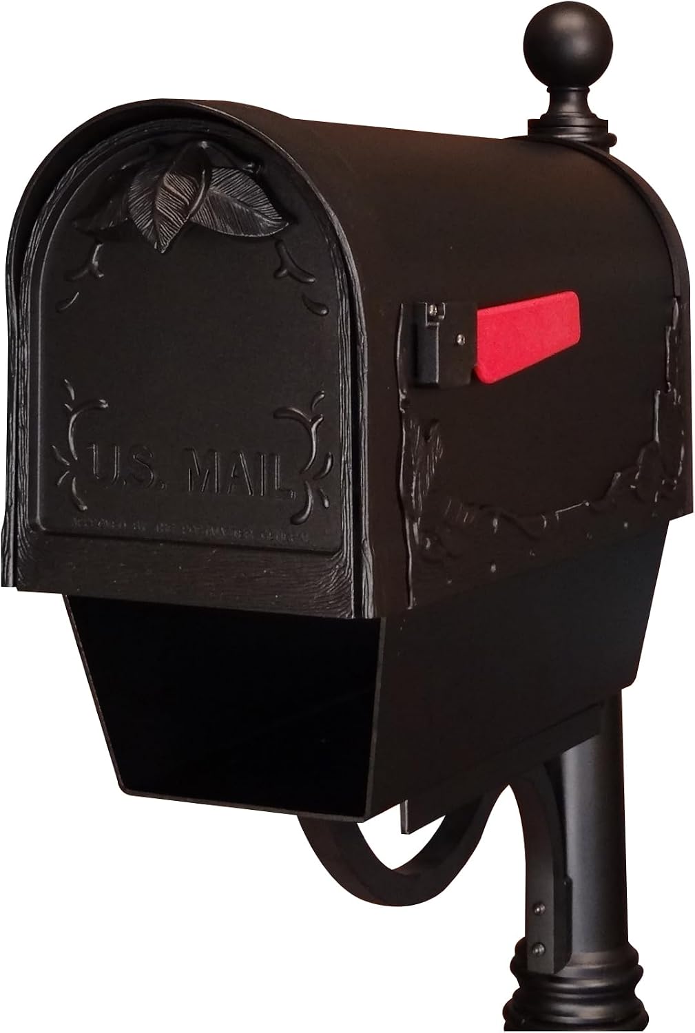 Special Lite Floral Curbside Mailbox with Paper Tube - Black Aluminum Mailbox for Post Mount - SCF-2003-BLK
