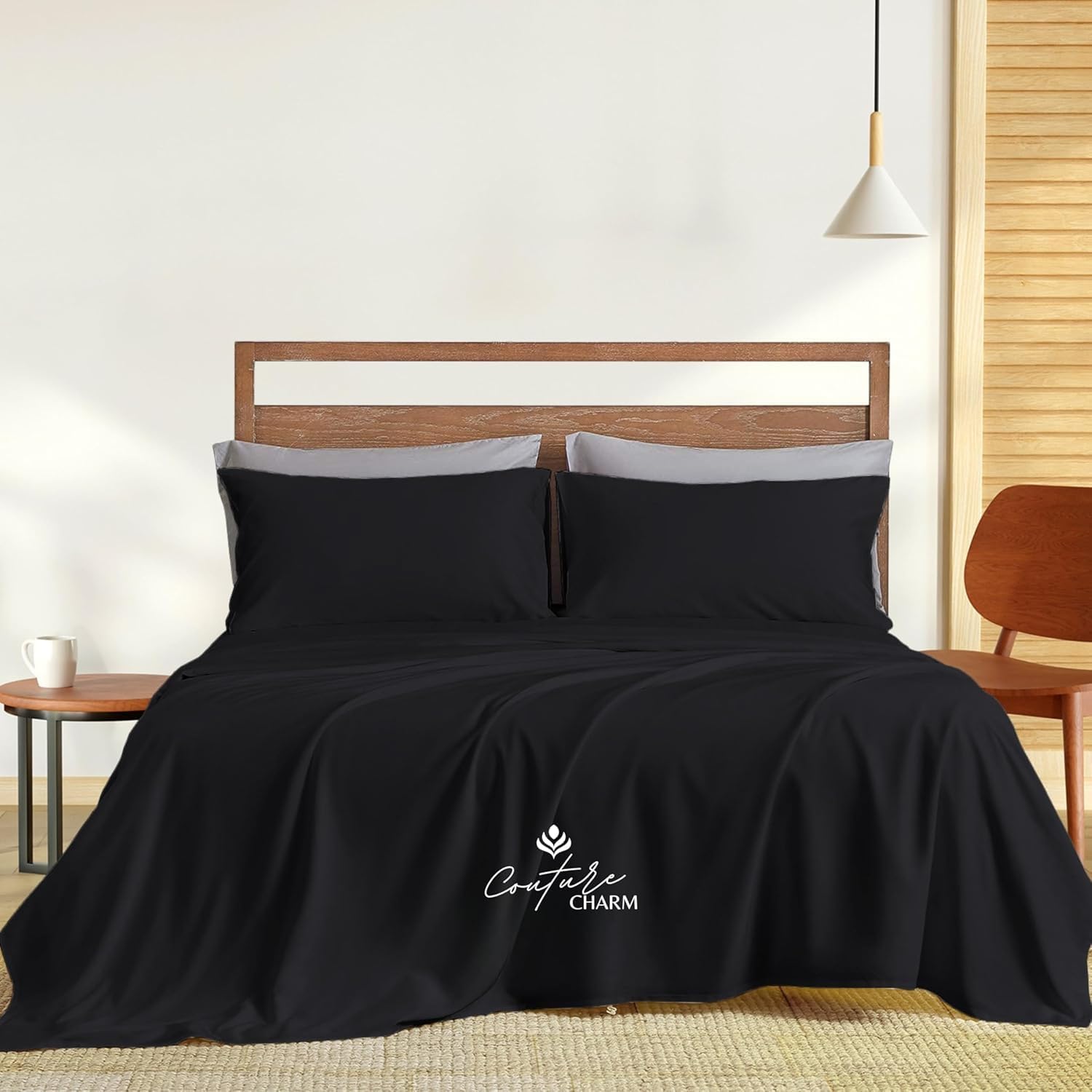 Queen Size 1000 Thread Count 100% Egyptian Cotton Sheet Set, 4-Piece, Sateen Weave, with 10-12' Deep Pocket Snug Fit (Solid, Black)
