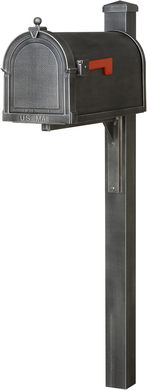 Special Lite Berkshire Curbside Mailbox with Wellington Post - Swedish Silver Aluminum Mailbox with Post - SCB1015_SPK720-SW