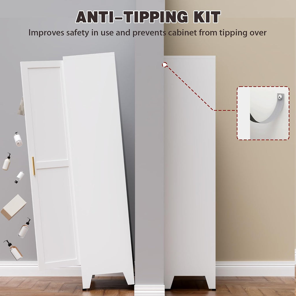 71' Tall Metal Kitchen Pantry Cabinet, Kitchen Storage Cabinets, Steel Cupboard with 2Doors and 4 Adjustable Shelves for Dining Room, Bathroom, Living Room