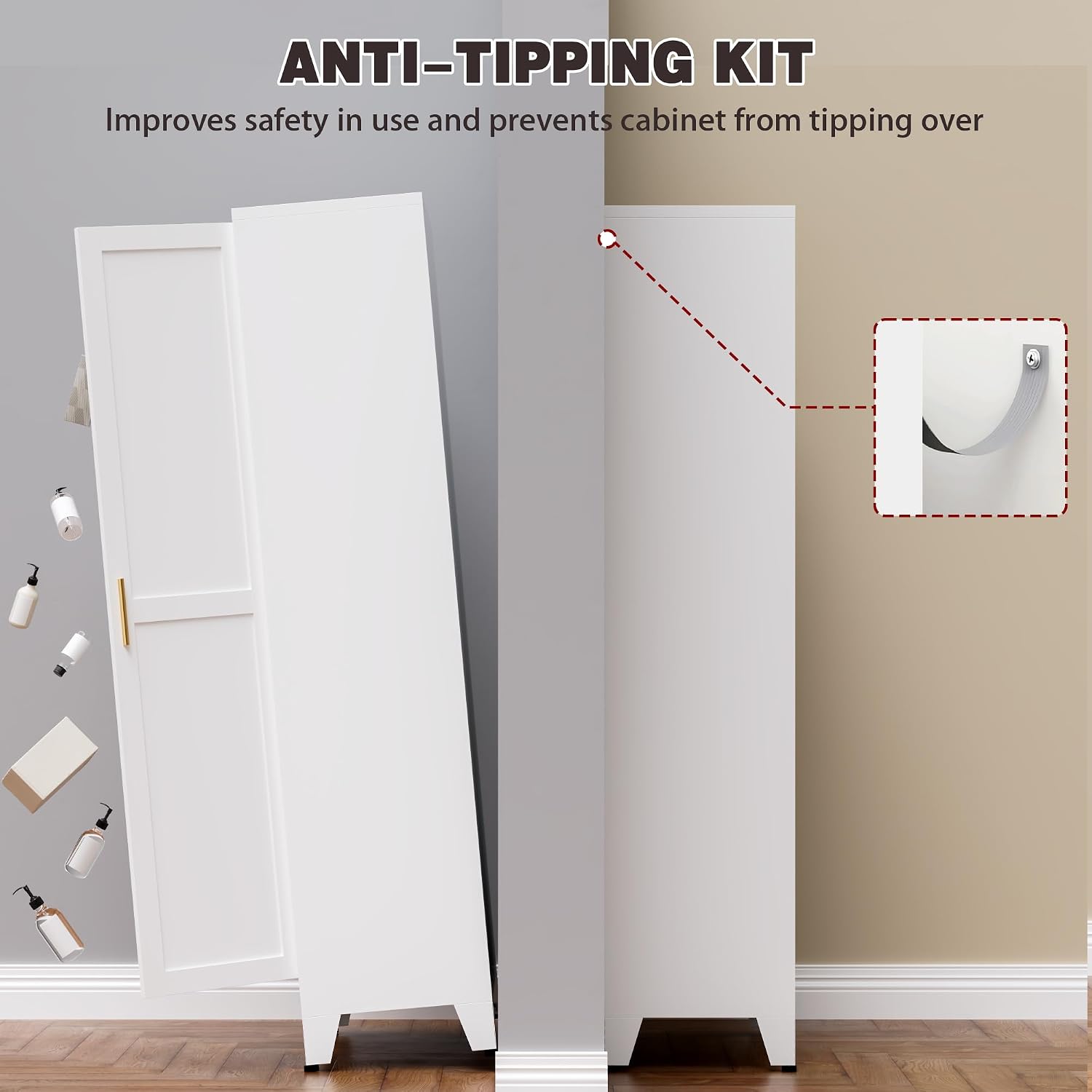 71' Tall Metal Kitchen Pantry Cabinet, Kitchen Storage Cabinets, Steel Cupboard with 2Doors and 4 Adjustable Shelves for Dining Room, Bathroom, Living Room