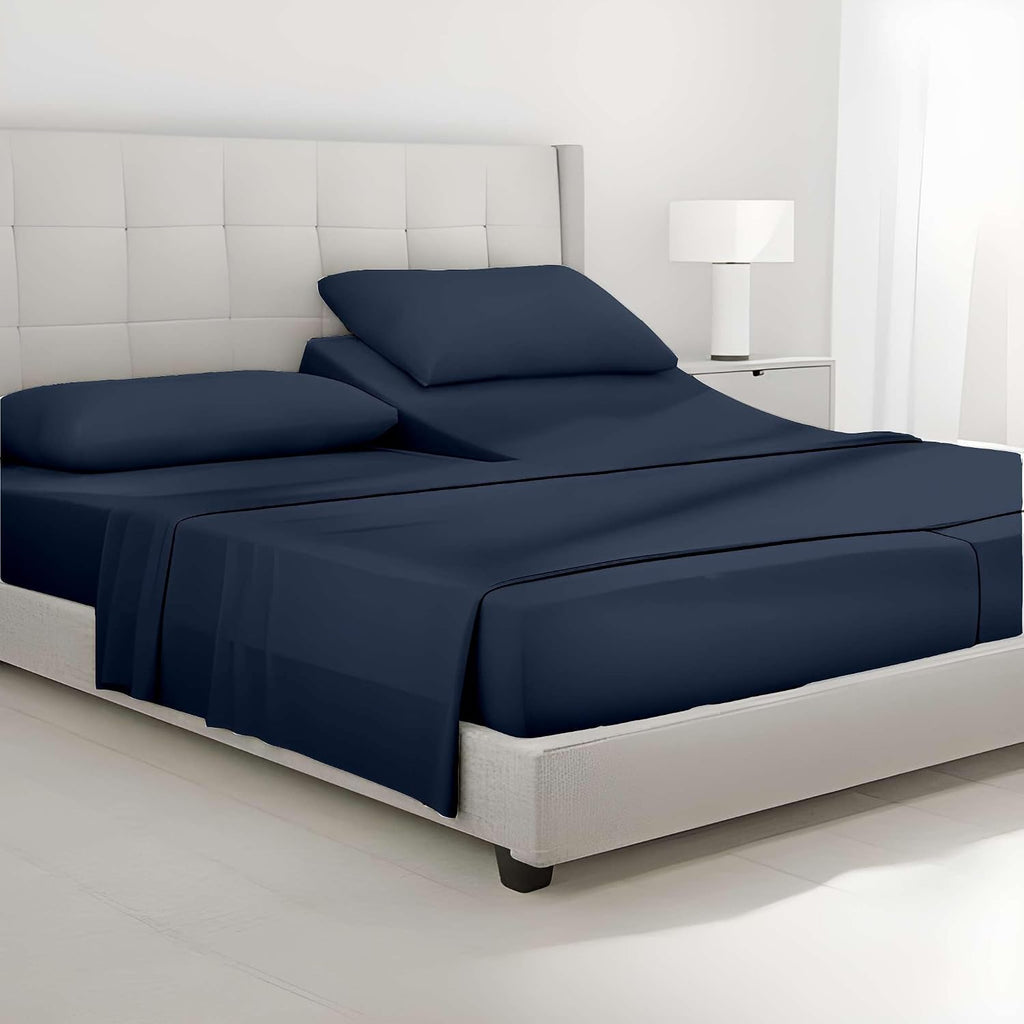 SlumberWell Top Split King Sheets Sets for Adjustable Beds, Half Split King Sheet Sets for Adjustable Beds 18' Deep Pocket, 34' Split Top Sheets Giza Cotton Sheets, Navy Blue Solid