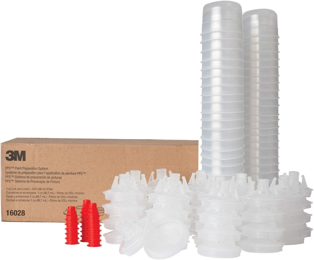 3M PPS (Original Series) Paint Spray Gun Cup Lids and Liners Kit, 16028, Micro, 3 oz, 200-micron Filter, Use w/ Paint Gun for Cars, Furniture, Home, 50 Disposable Lids and Liners, 20 Plugs, 120 Piece