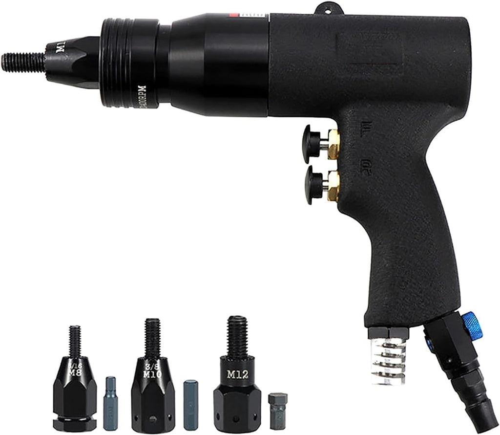 KEULEN Pneumatic Rivet Gun, Blind Riveting Gun Flat Nuts Riveter Rivnut Tool Kit, Self-Locking Function, Ajustable Speed, for Pull Nuts