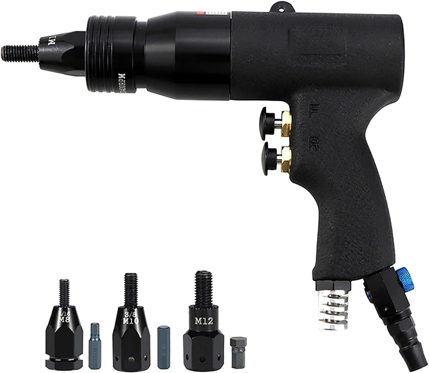 KEULEN Pneumatic Rivet Gun, Blind Riveting Gun Flat Nuts Riveter Rivnut Tool Kit, Self-Locking Function, Ajustable Speed, for Pull Nuts
