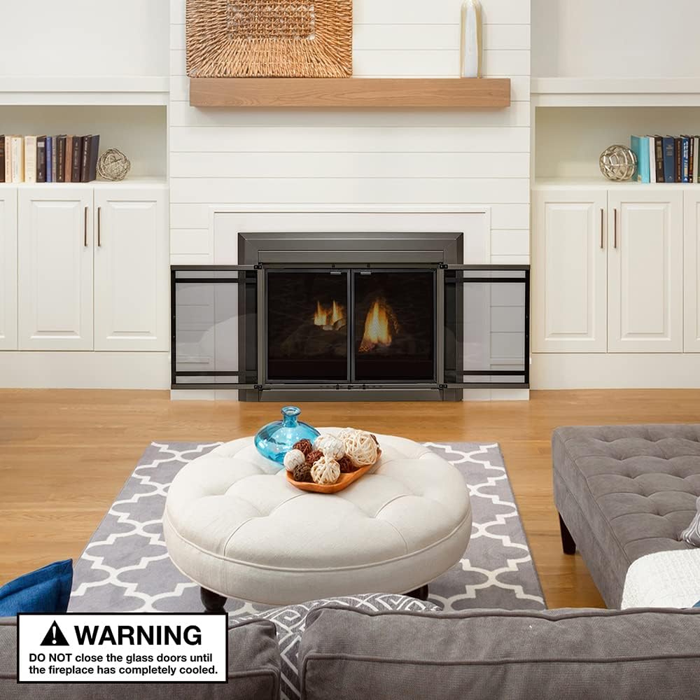 UniFlame - Kendall - Cabinet-Style Fireplace Doors with Smoke Tempered Glass (Color: Gunmetal, Size: Medium - Fits Opening 30in to 37in W x 25.5in to 32.5in H)