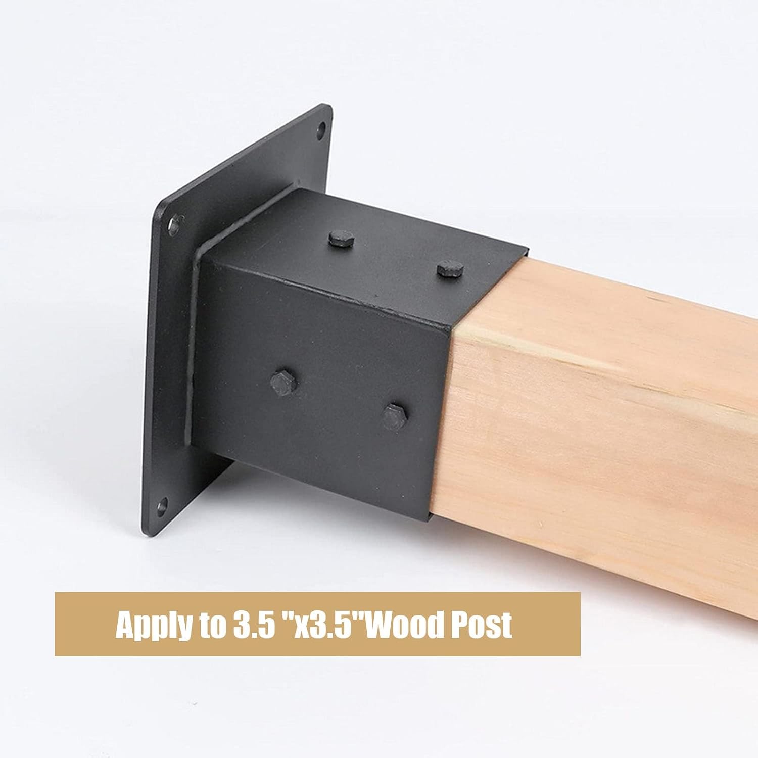 Metal Railing Post Anchors - Square Floor Mount Wood Fence Post Base for 3.5'x3.5' Wood Posts - Steel Bracket(2pcs)
