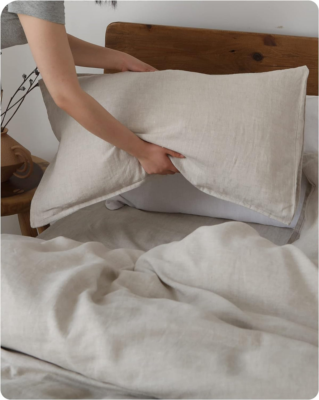 XZ XIFA King Standard Pillowcases - 2 Pack - Envelope Closure - 100% Natural Washed French Flax, Breathable, Durable, Textured Pillow Covers 20'x36'(King Standard, Linen/Natural Linen)