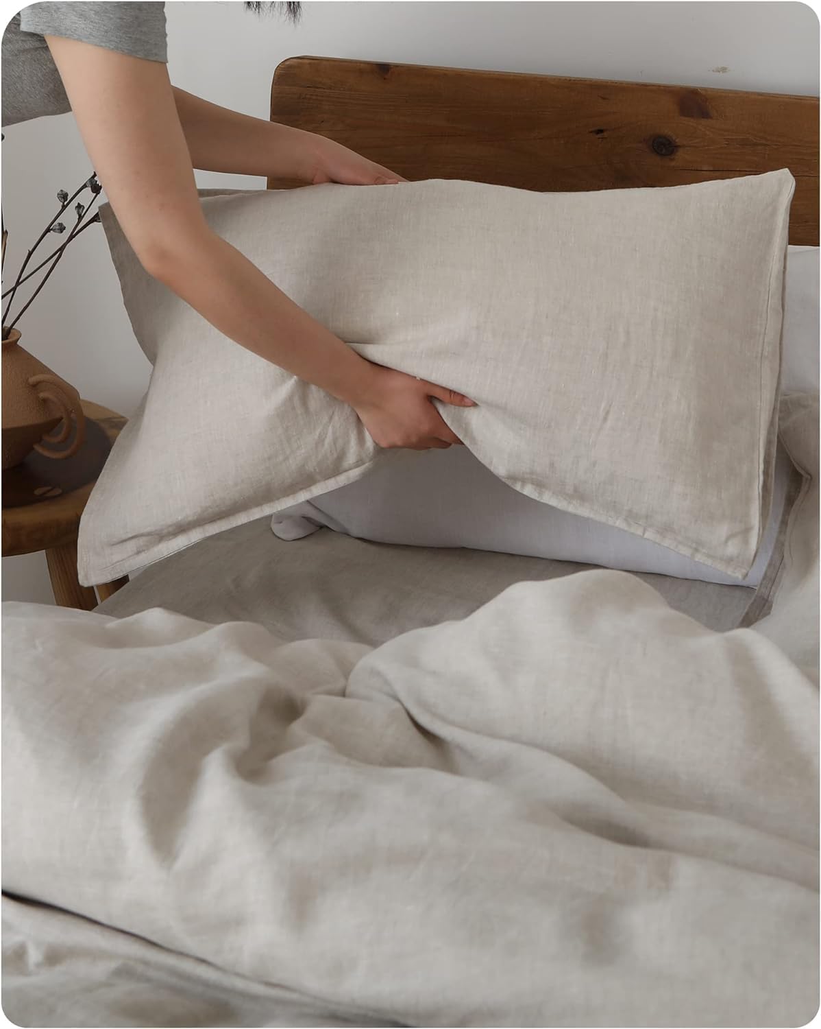 XZ XIFA King Standard Pillowcases - 2 Pack - Envelope Closure - 100% Natural Washed French Flax, Breathable, Durable, Textured Pillow Covers 20'x36'(King Standard, Linen/Natural Linen)